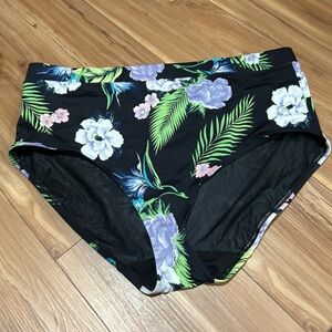 Cacique Floral Black High Waisted Swim Bottoms Size 22